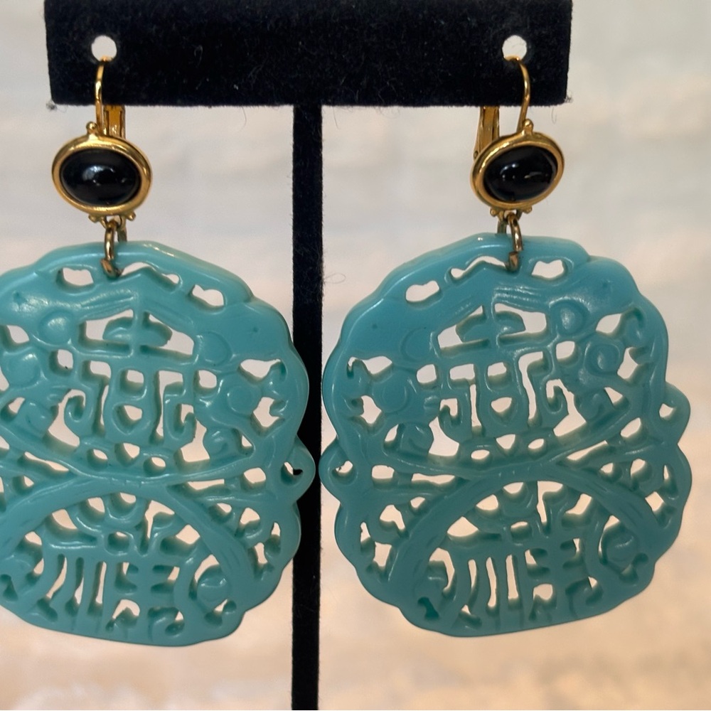 Kenneth Jay Lane Teal and Black Earrings